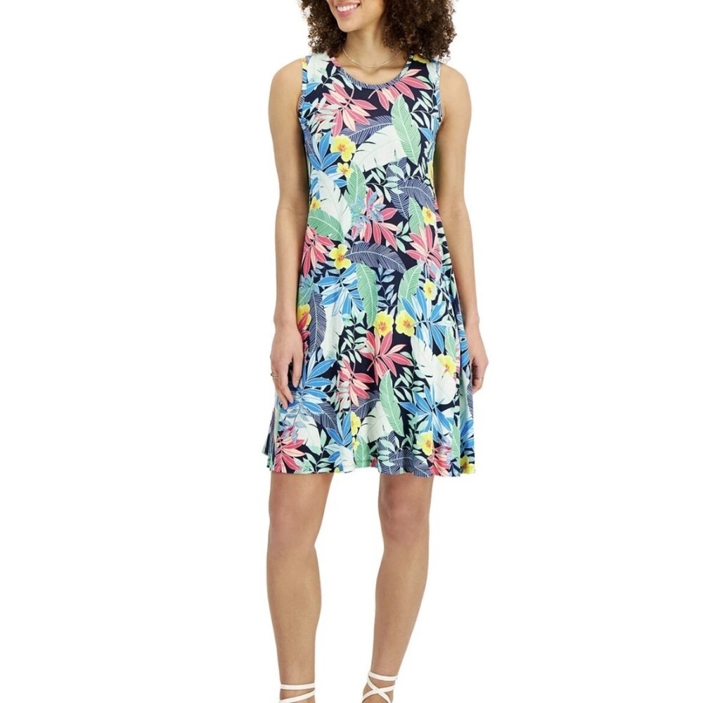 Style & Co Sleeveless Tropical Floral Print Tank Beach Dress NWT Size XS